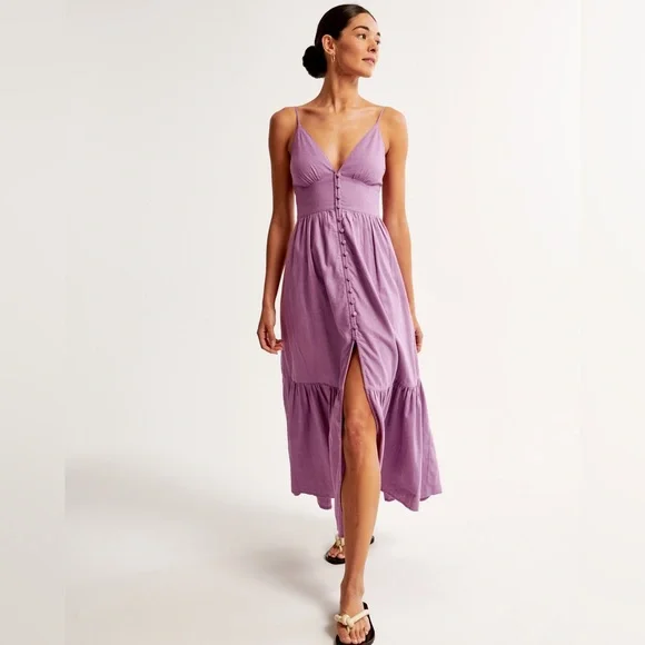 Brand New with Tag Abercrombie & Fitch Linen Blend Button Through Maxi Dress - Picture 3 of 8